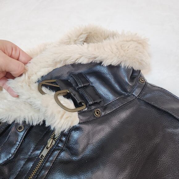 B3 Pilot Aviator Bomber Jacket Mens 2XL Black Faux Shearling Faux Leather Zip - Picture 8 of 16